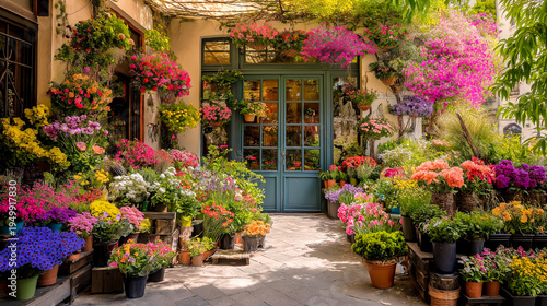 colorful flower shop exterior with plants