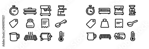 This vector illustration features two sets of minimalist black line