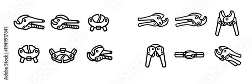 A set of black and white line icons depicting various types of pipe