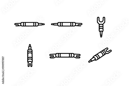 A set of six minimalist line art icons depicting a spring bar tool