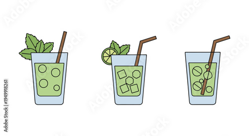 Mint Mojito Line art vector minimal elegant abstract color illustration