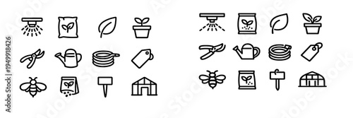 A comprehensive set of minimalist black line icons representing