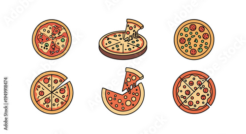 Miso Soup Pizza Line art soft clean abstract vector