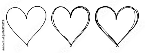 Heart and love sign set with continuous one line drawing featuring thin flourish, romantic symbol, simple linear style with minimalistic doodle and editable stroke