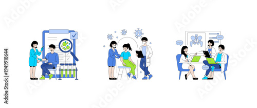 Medical Consultation and Research Vector Illustration Set
