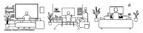 Smart home control center pictogram set with minimalist and modern design featuring a person, heavy lines, and technology with automation and connectivity
