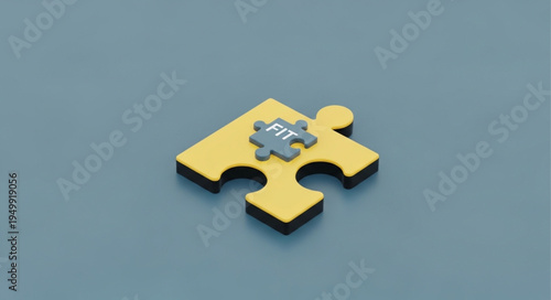 Single Yellow Puzzle Piece with Small Blue Puzzle Piece Attached.