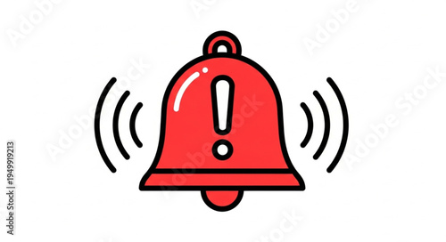Red notification bell with exclamation mark ringing alert.