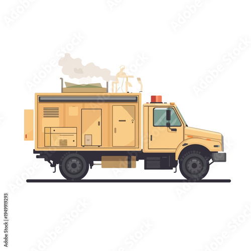 A yellow food truck on the road.