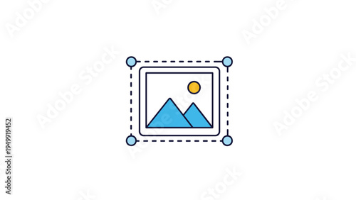 Image editing and graphic design tool icon featuring a mountain picture with transformation handles for cropping, resizing, and creative layout.