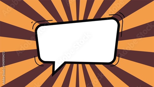 Empty white speech bubble for text placement on retro orange and brown sunburst background with vintage comic style.
