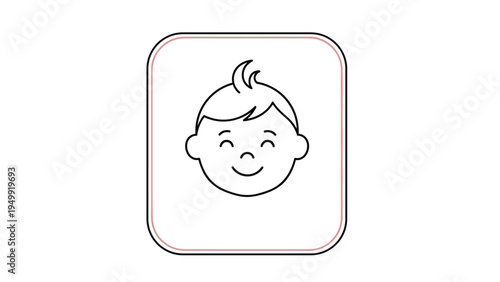 Cute smiling baby face icon inside a rounded square frame represents childhood, newborn care, pediatric services, and parenting mobile applications.