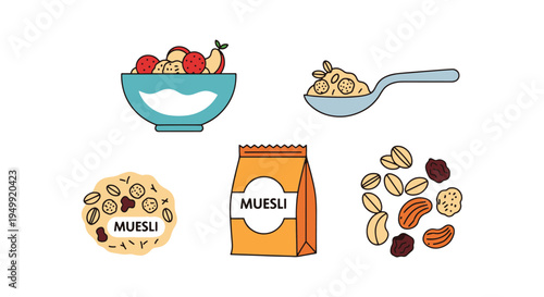 Muesli Line art vector set creative contemporary abstract color illustration