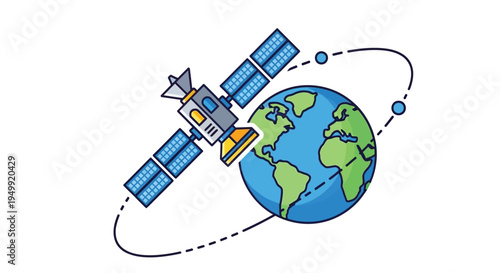 Satellite orbiting the Earth with solar panels and antennae in space