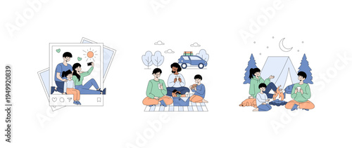 Family Adventures and Togetherness Vector Illustration Set