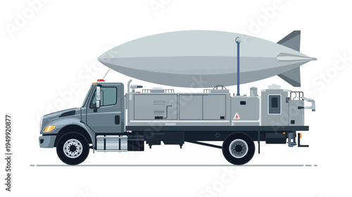 Illustration of a blimp on a truck.