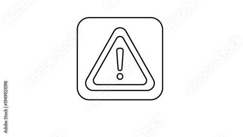 Simple warning triangle icon with exclamation mark inside a rounded square frame for important alert notifications.