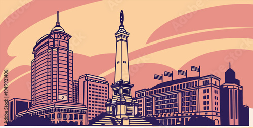 Indianapolis Indiana Sunset Cityscape with Skyline Silhouette