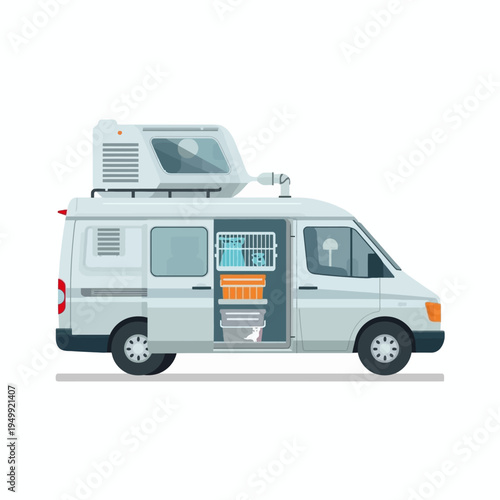 Illustration of a camper van interior.