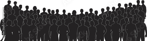 Large crowd of people silhouettes, diverse community group background, social gathering audience vector illustration concept
