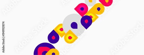 Colorful abstract shapes form logo. Dots, curves, overlapping elements create dynamic visual. Bright hues dominate white background.