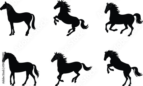 Horse Silhouette Set, Running And Rearing Stallion Vector Collection For Equestrian, Ranch And Western Design Projects