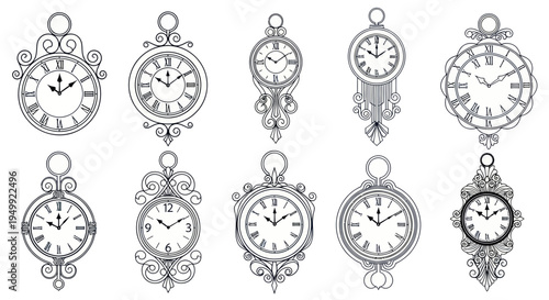 Vintage Clock Collection: Ornate Pocket Watches & Wall Clocks - Timeless Design