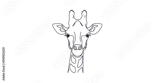 Minimalist Giraffe Head Line Art Drawing, Elegant African Wildlife Sketch