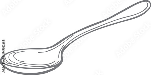 Simple metal spoon in side view line drawing