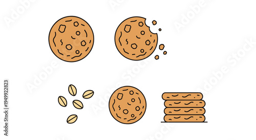 Oat Cookie Line art vector flat abstract colorful illustration