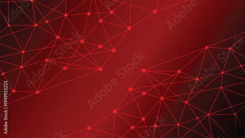 Futuristic red technology network background with glowing connecter nodes and polygonal lines 