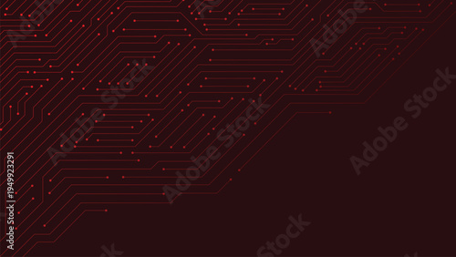 Futuristic red circuit board technology background with glowing  line 