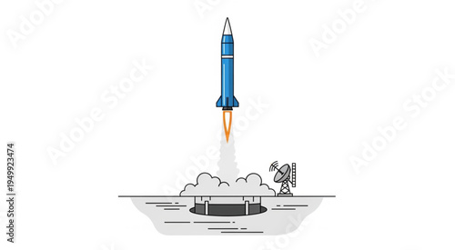 Illustration of a Blue Rocket Launching from a Silo.