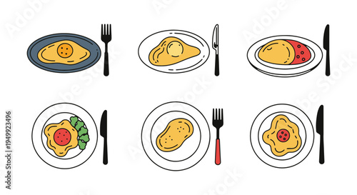 Omelette Plate Line art vector modern vibrant abstract color illustration