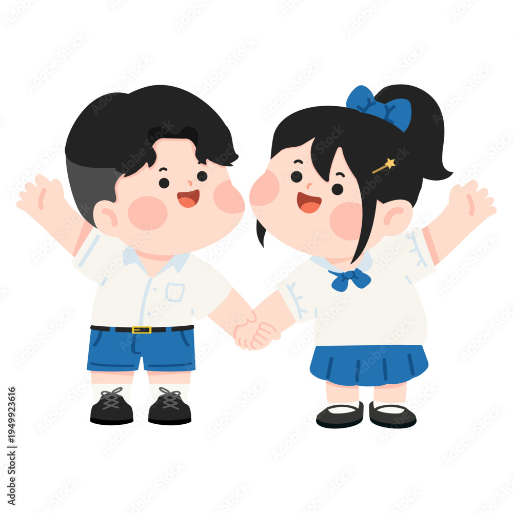 Fototapeta premium Cute Student Children Holding Hands