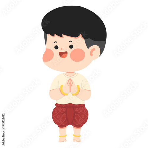 Thai Boy Greeting with Praying Hands