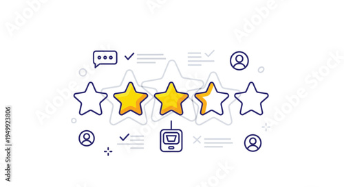 A vector graphic illustration of a rating system with three yellow and two white stars