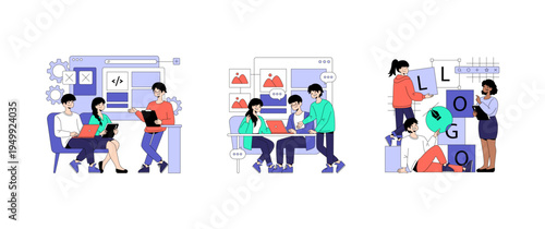 Collaborative Teamwork in Web Design Vector Illustration