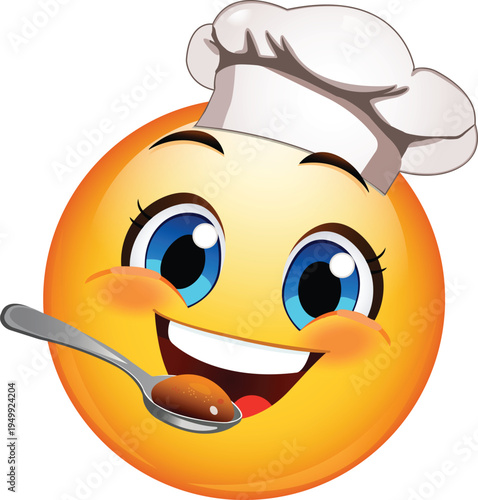 Hungry Smiley Chef Cooking and Tasting Delicious Food Design