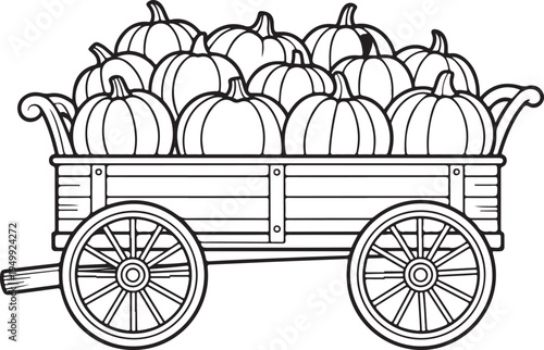 wagon full of pumpkins outline illustration harvest season autumn fall thanksgiving symbol vintage cart with gourds