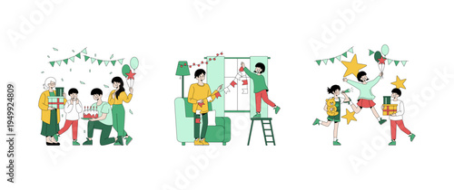 Family Celebrating Birthday with Gifts and Decoration