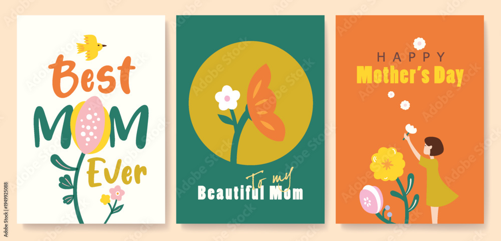 Fototapeta premium Happy Mother's Day Calligraphy abstract art background vector. Luxury minimal style wallpaper with art flower. Vector background for banner, poster.