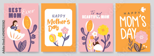 Happy Mother's Day Calligraphy abstract art background vector. Luxury minimal style wallpaper with art flower. Vector background for banner, poster.