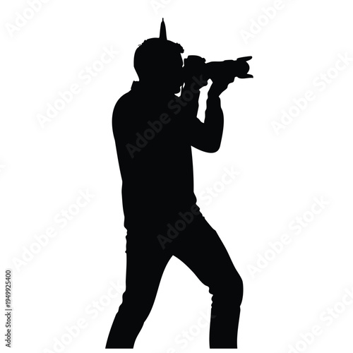 Photographer silhouette taking picture with professional camera isolated