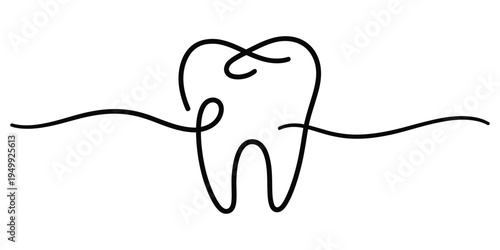A continuous single line drawing forming the shape of a human molar tooth for dental care concept
