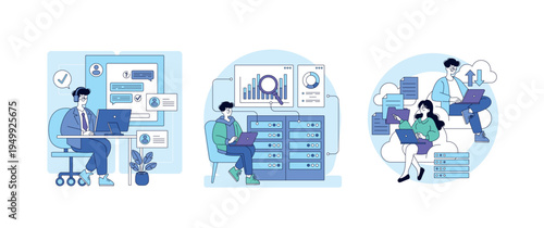 Professional IT Work Vector Illustration with Laptops