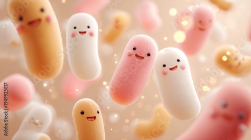 Cute Bacteria Characters Representing Health and Wellness Concepts