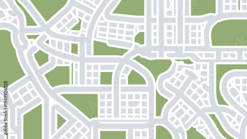 A detailed map illustration of a suburban neighborhood with roads and green spaces