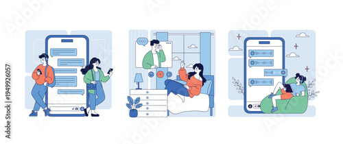 Vector Illustration of People Using Digital Communication