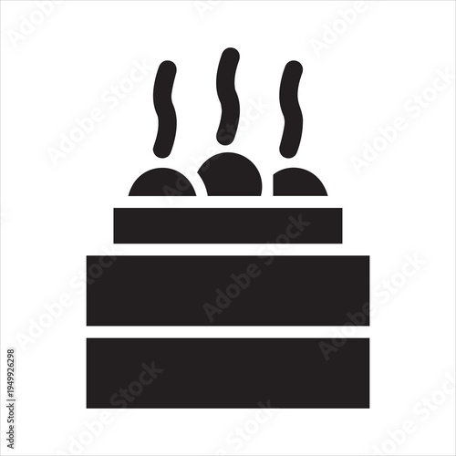 Steaming Hot Dumplings in a Bamboo Steamer Basket Icon Silhouette on a White Background